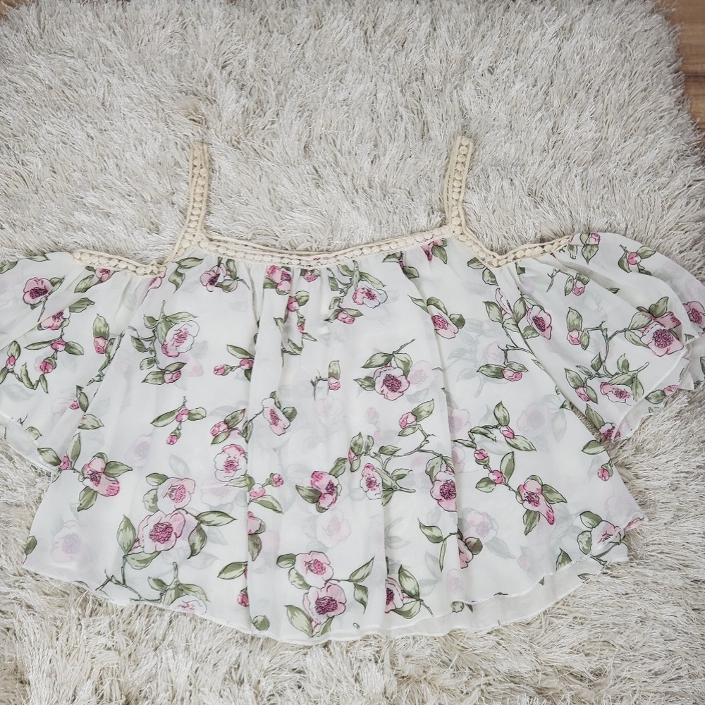 Women's Off Shoulder Floral Print Crop Top Floral